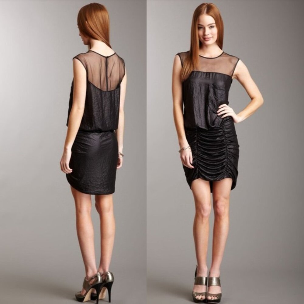 BCBG MaxAzria Black Mesh Metallic "Wet Look" Ruched Dress - Size 2 - Looks New!